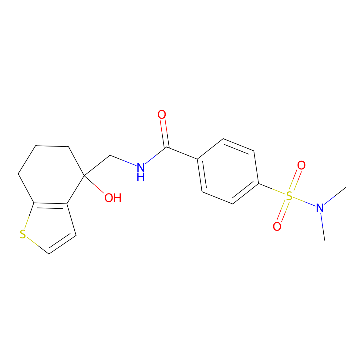 4-(dimethylsulfamoyl)-N-[(4-hydroxy-4,5,6,7-tetrahydro-1-benzothiophen-4-yl)methyl]benzamide molecular structure, CAS 2548978-52-3