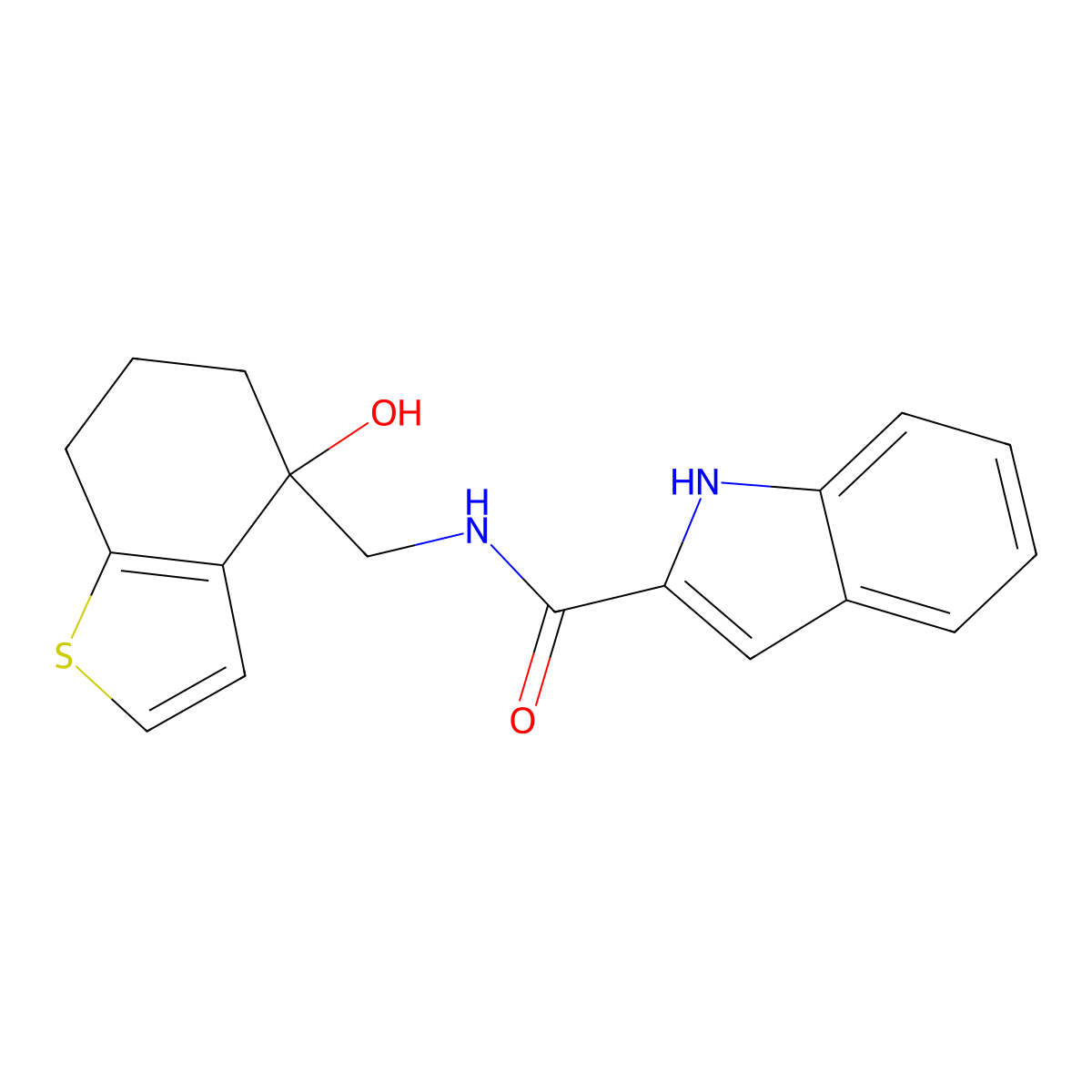 N-[(4-hydroxy-4,5,6,7-tetrahydro-1-benzothiophen-4-yl)methyl]-1H-indole-2-carboxamide molecular structure, CAS 2548978-57-8
