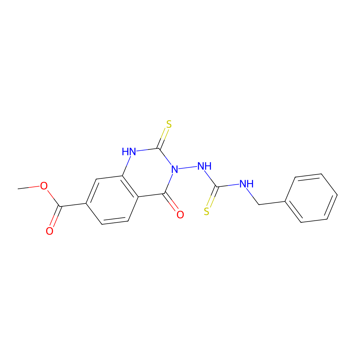 Methyl 3-[(benzylcarbamothioyl)amino]-4-oxo-2-sulfanylidene-1,2,3,4-tetrahydroquinazoline-7-carboxylate molecular structure, CAS 2548978-58-9