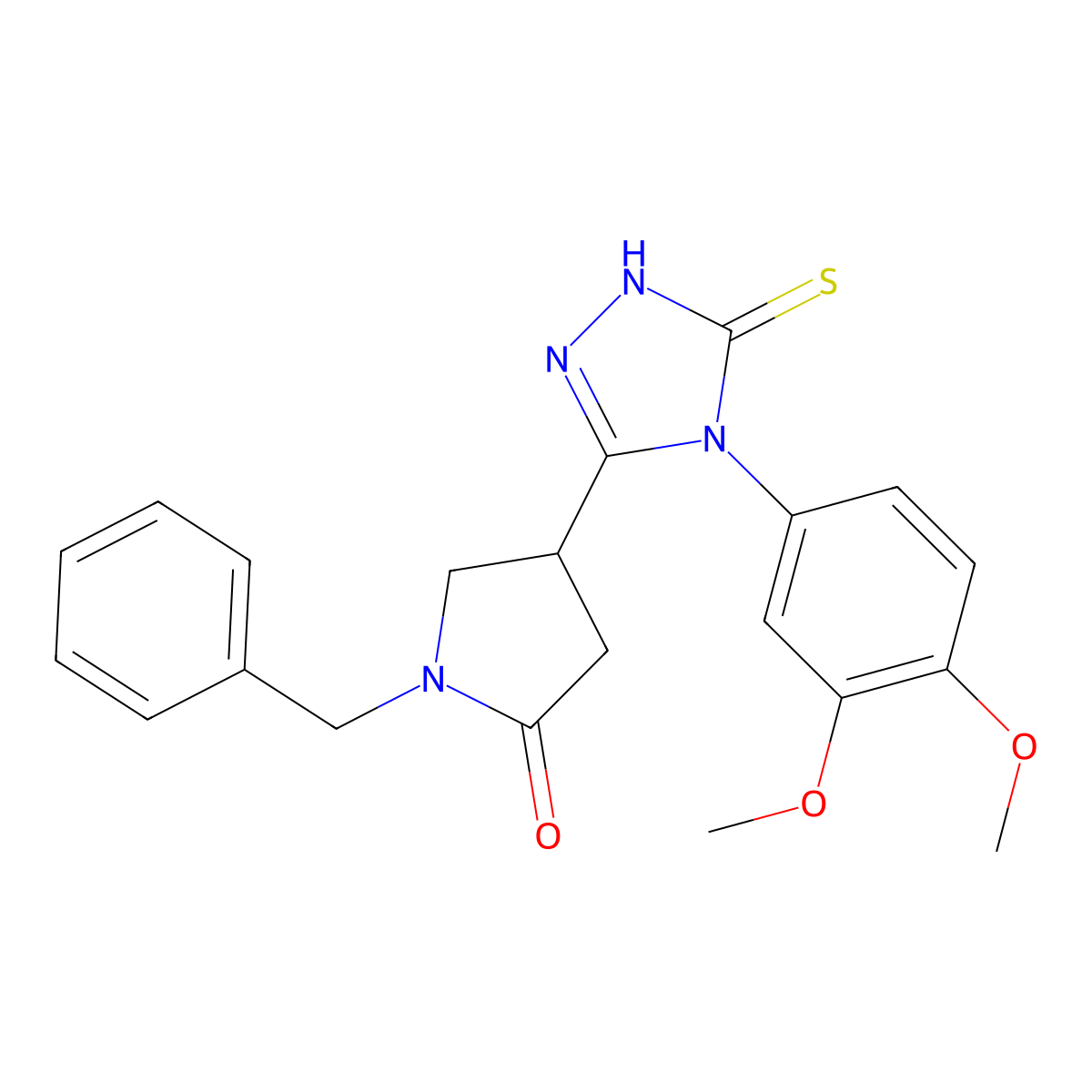 1-benzyl-4-[4-(3,4-dimethoxyphenyl)-5-sulfanylidene-4,5-dihydro-1H-1,2,4-triazol-3-yl]pyrrolidin-2-one molecular structure, CAS 2548978-76-1