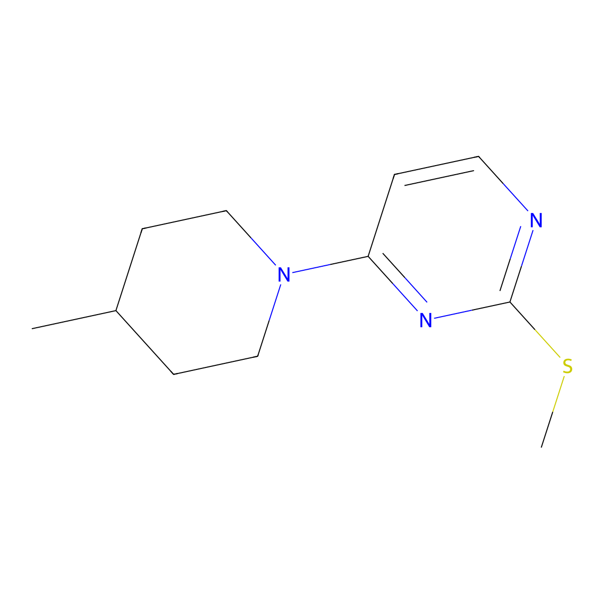 4-(4-Methylpiperidin-1-yl)-2-(methylsulfanyl)pyrimidine molecular structure, CAS 2548978-80-7