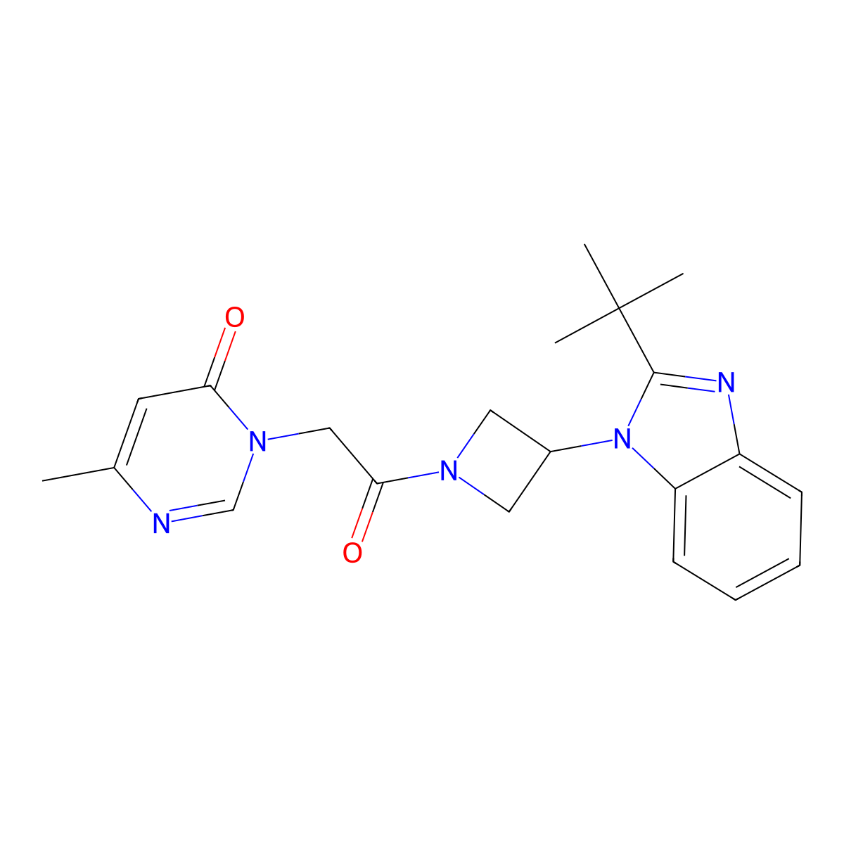 3-{2-[3-(2-tert-butyl-1H-1,3-benzodiazol-1-yl)azetidin-1-yl]-2-oxoethyl}-6-methyl-3,4-dihydropyrimidin-4-one molecular structure, CAS 2548978-82-9