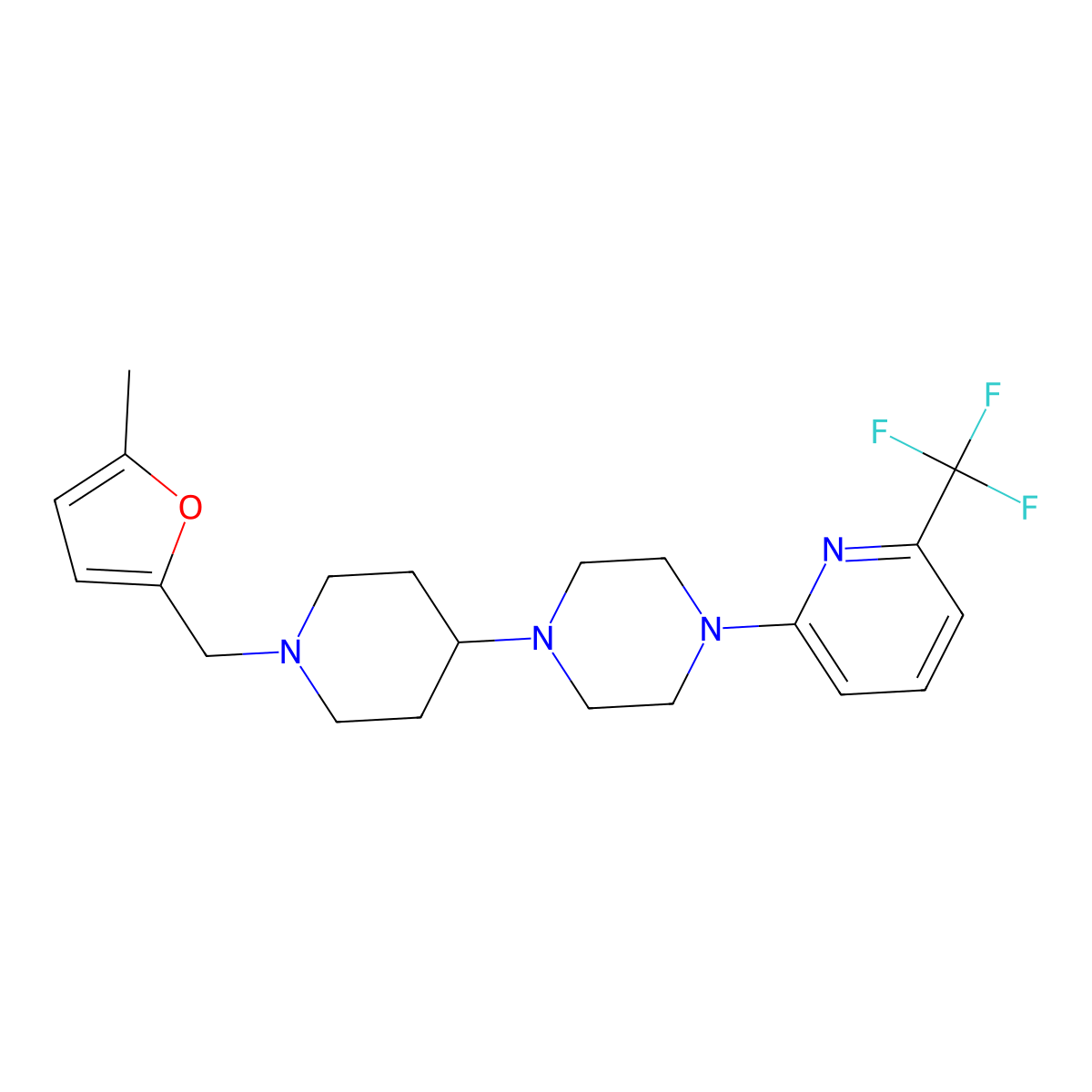 1-{1-[(5-Methylfuran-2-yl)methyl]piperidin-4-yl}-4-[6-(trifluoromethyl)pyridin-2-yl]piperazine molecular structure, CAS 2548978-85-2