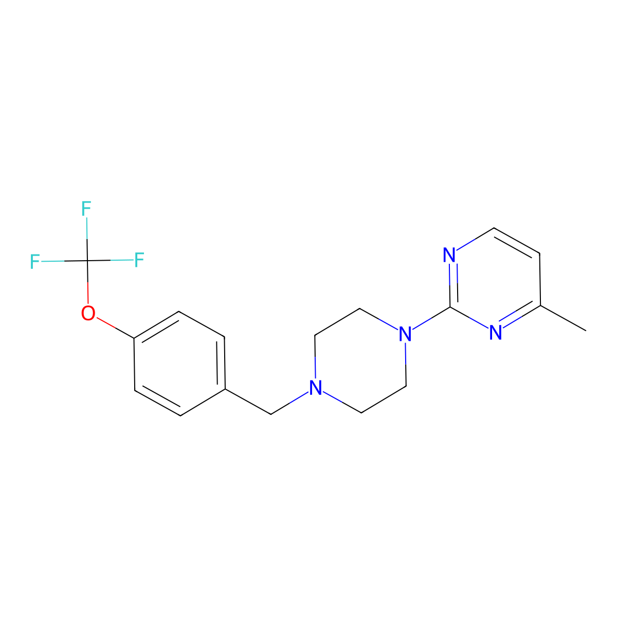 4-Methyl-2-(4-{[4-(trifluoromethoxy)phenyl]methyl}piperazin-1-yl)pyrimidine molecular structure, CAS 2548978-87-4