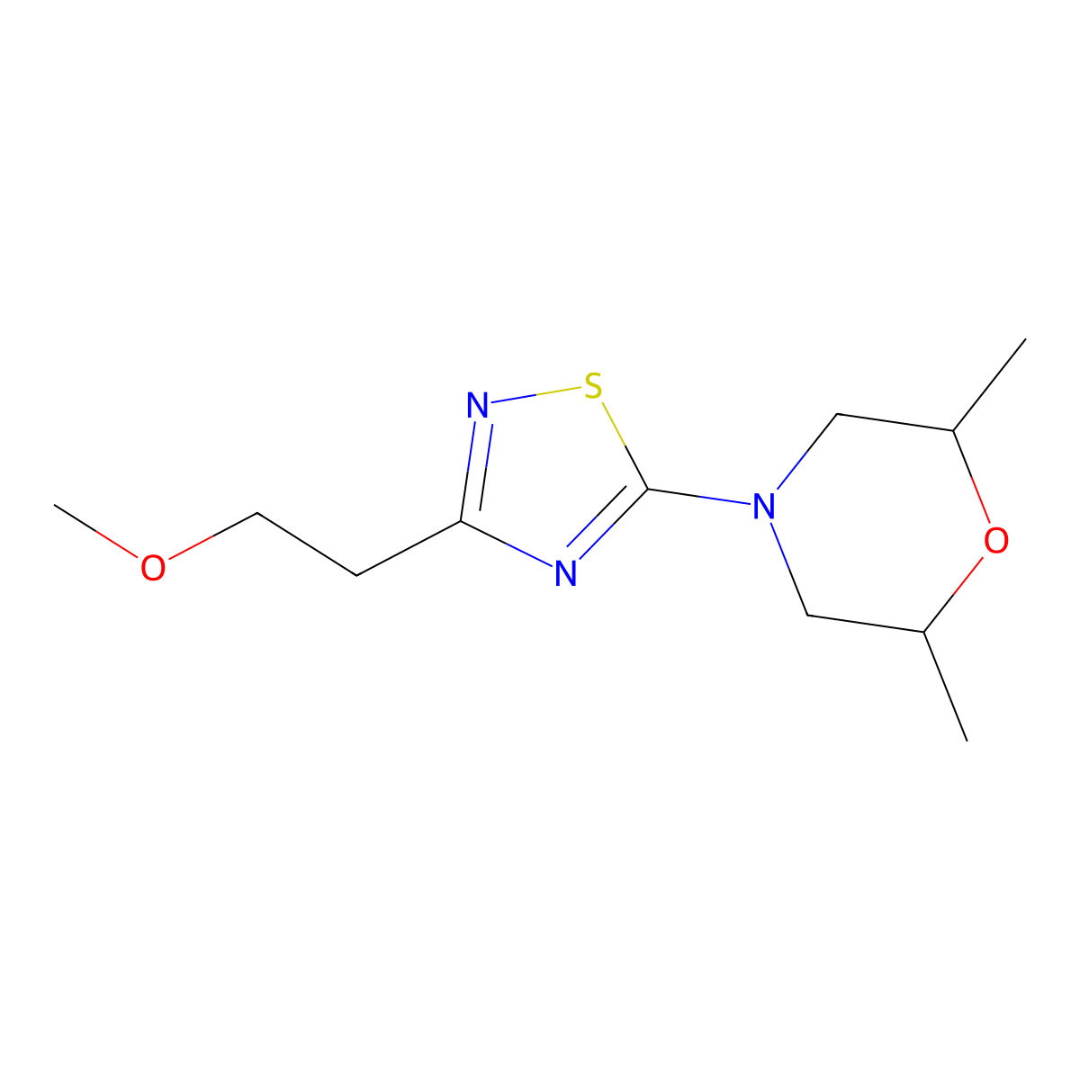 4-[3-(2-Methoxyethyl)-1,2,4-thiadiazol-5-yl]-2,6-dimethylmorpholine molecular structure, CAS 2548978-88-5