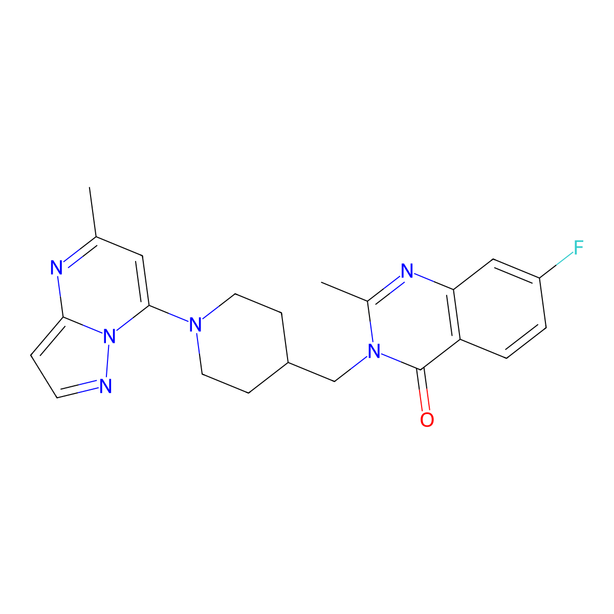 7-Fluoro-2-methyl-3-[(1-{5-methylpyrazolo[1,5-a]pyrimidin-7-yl}piperidin-4-yl)methyl]-3,4-dihydroquinazolin-4-one molecular structure, CAS 2548978-90-9