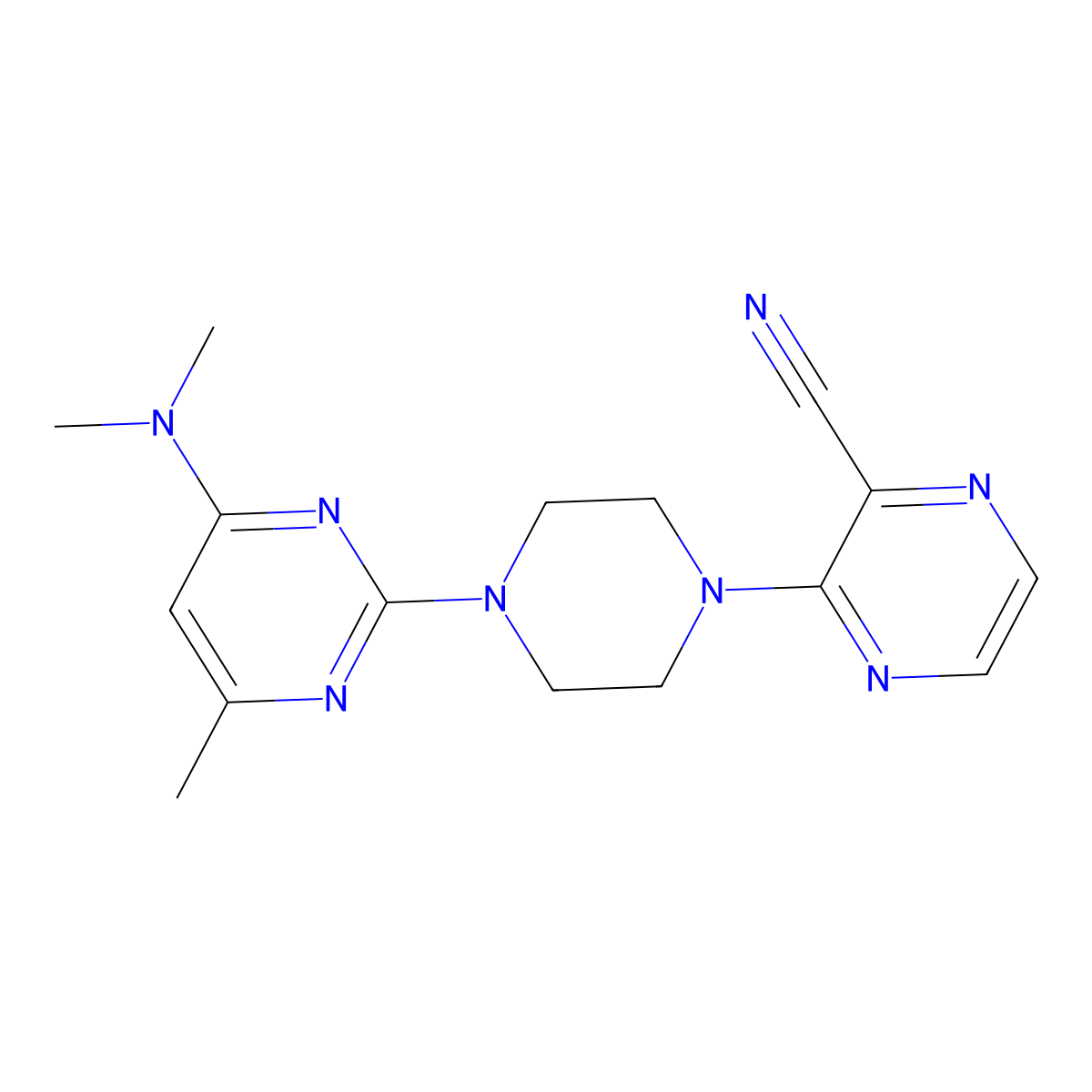 3-{4-[4-(Dimethylamino)-6-methylpyrimidin-2-yl]piperazin-1-yl}pyrazine-2-carbonitrile molecular structure, CAS 2548978-91-0