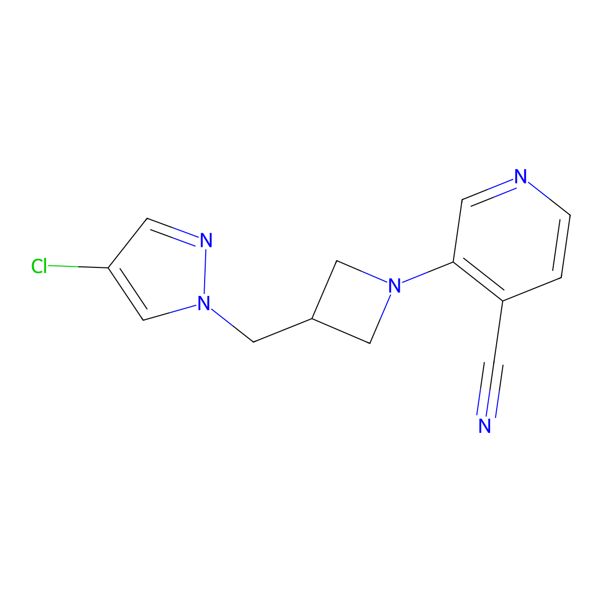 3-{3-[(4-chloro-1H-pyrazol-1-yl)methyl]azetidin-1-yl}pyridine-4-carbonitrile molecular structure, CAS 2548978-94-3