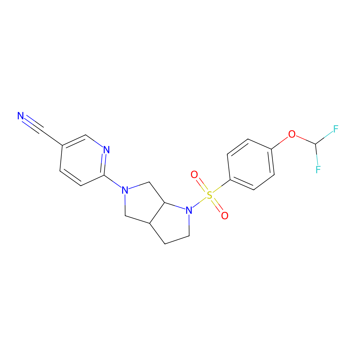 6-{1-[4-(Difluoromethoxy)benzenesulfonyl]-octahydropyrrolo[2,3-c]pyrrol-5-yl}pyridine-3-carbonitrile molecular structure, CAS 2548978-96-5