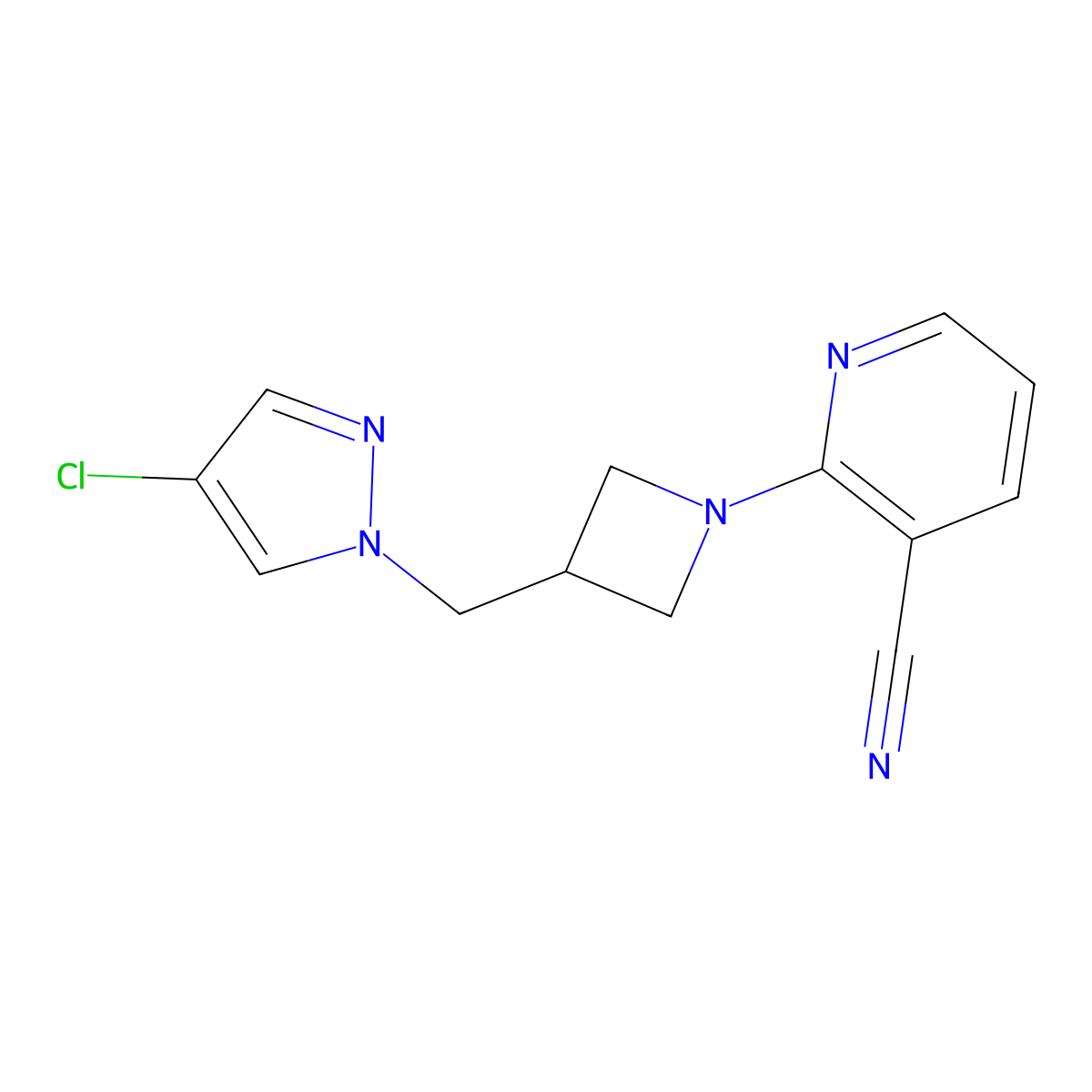 2-{3-[(4-chloro-1H-pyrazol-1-yl)methyl]azetidin-1-yl}pyridine-3-carbonitrile molecular structure, CAS 2548978-97-6