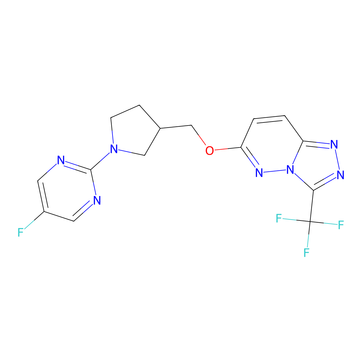 5-Fluoro-2-[3-({[3-(trifluoromethyl)-[1,2,4]triazolo[4,3-b]pyridazin-6-yl]oxy}methyl)pyrrolidin-1-yl]pyrimidine molecular structure, CAS 2548979-01-5
