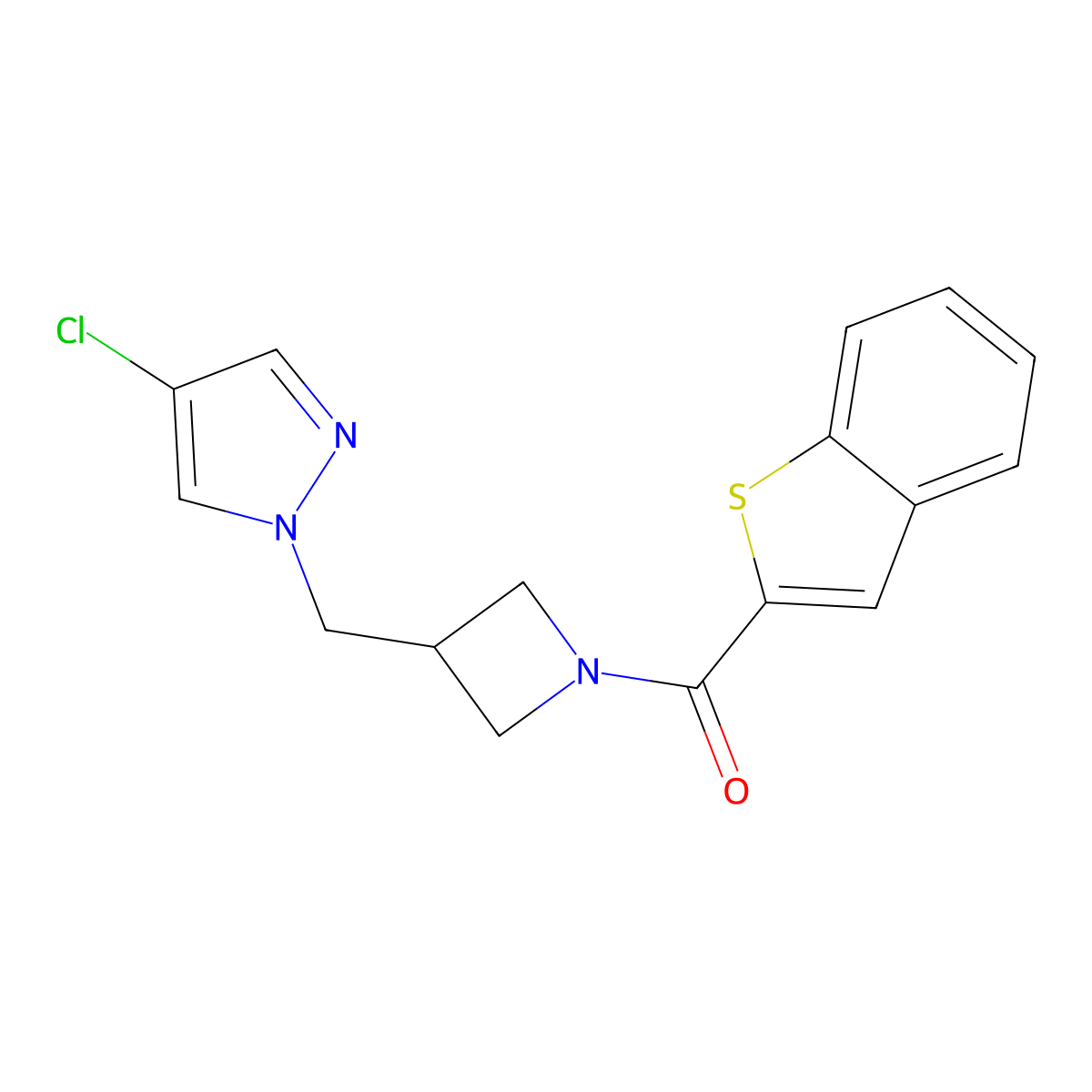 1-{[1-(1-benzothiophene-2-carbonyl)azetidin-3-yl]methyl}-4-chloro-1H-pyrazole molecular structure, CAS 2548979-03-7