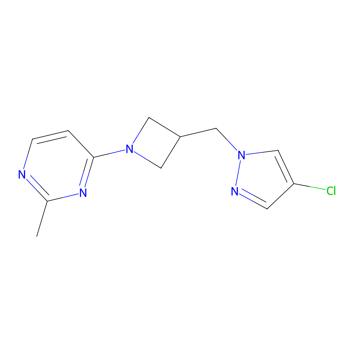 4-{3-[(4-chloro-1H-pyrazol-1-yl)methyl]azetidin-1-yl}-2-methylpyrimidine molecular structure, CAS 2548979-04-8