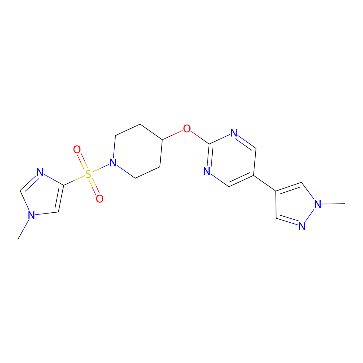 2-({1-[(1-methyl-1H-imidazol-4-yl)sulfonyl]piperidin-4-yl}oxy)-5-(1-methyl-1H-pyrazol-4-yl)pyrimidine molecular structure, CAS 2548979-08-2