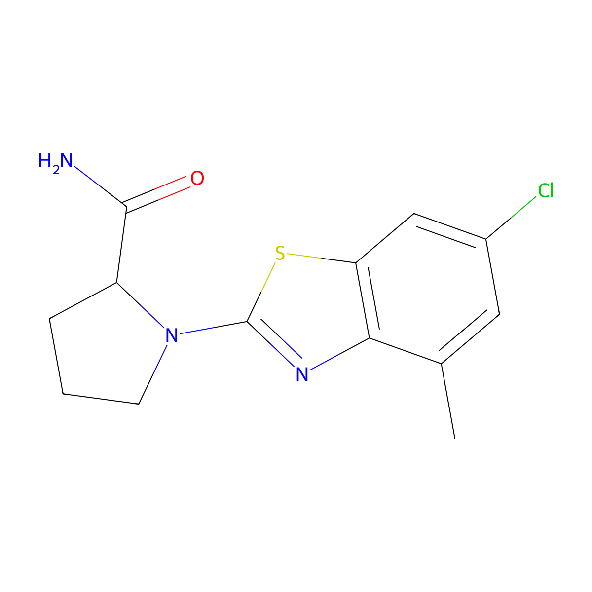 1-(6-Chloro-4-methyl-1,3-benzothiazol-2-yl)pyrrolidine-2-carboxamide molecular structure, CAS 2548979-10-6