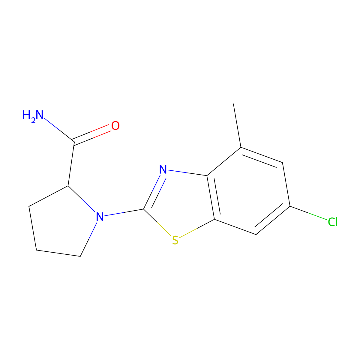 1-(6-Chloro-4-methyl-1,3-benzothiazol-2-yl)pyrrolidine-2-carboxamide molecular structure, CAS 2548979-10-6