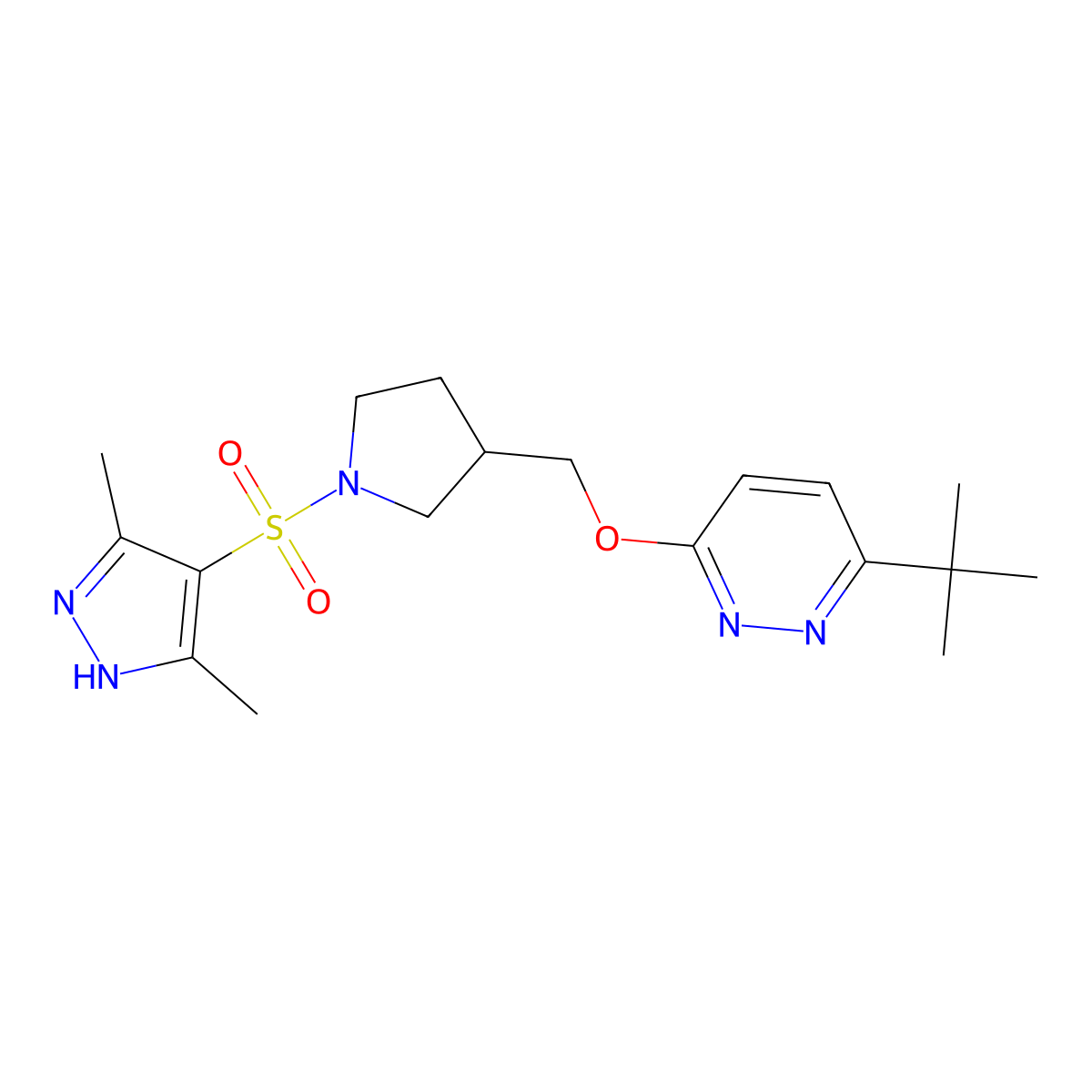 3-tert-butyl-6-({1-[(3,5-dimethyl-1H-pyrazol-4-yl)sulfonyl]pyrrolidin-3-yl}methoxy)pyridazine molecular structure, CAS 2548979-15-1