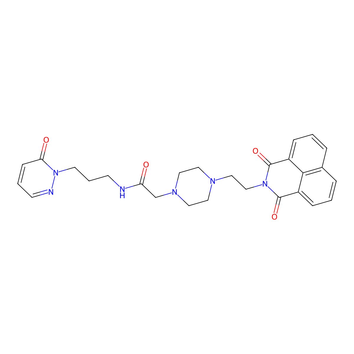 2-[4-(2-{2,4-dioxo-3-azatricyclo[7.3.1.0^{5,13}]trideca-1(13),5,7,9,11-pentaen-3-yl}ethyl)piperazin-1-yl]-N-[3-(6-oxo-1,6-dihydropyridazin-1-yl)propyl]acetamide molecular structure, CAS 2548979-16-2