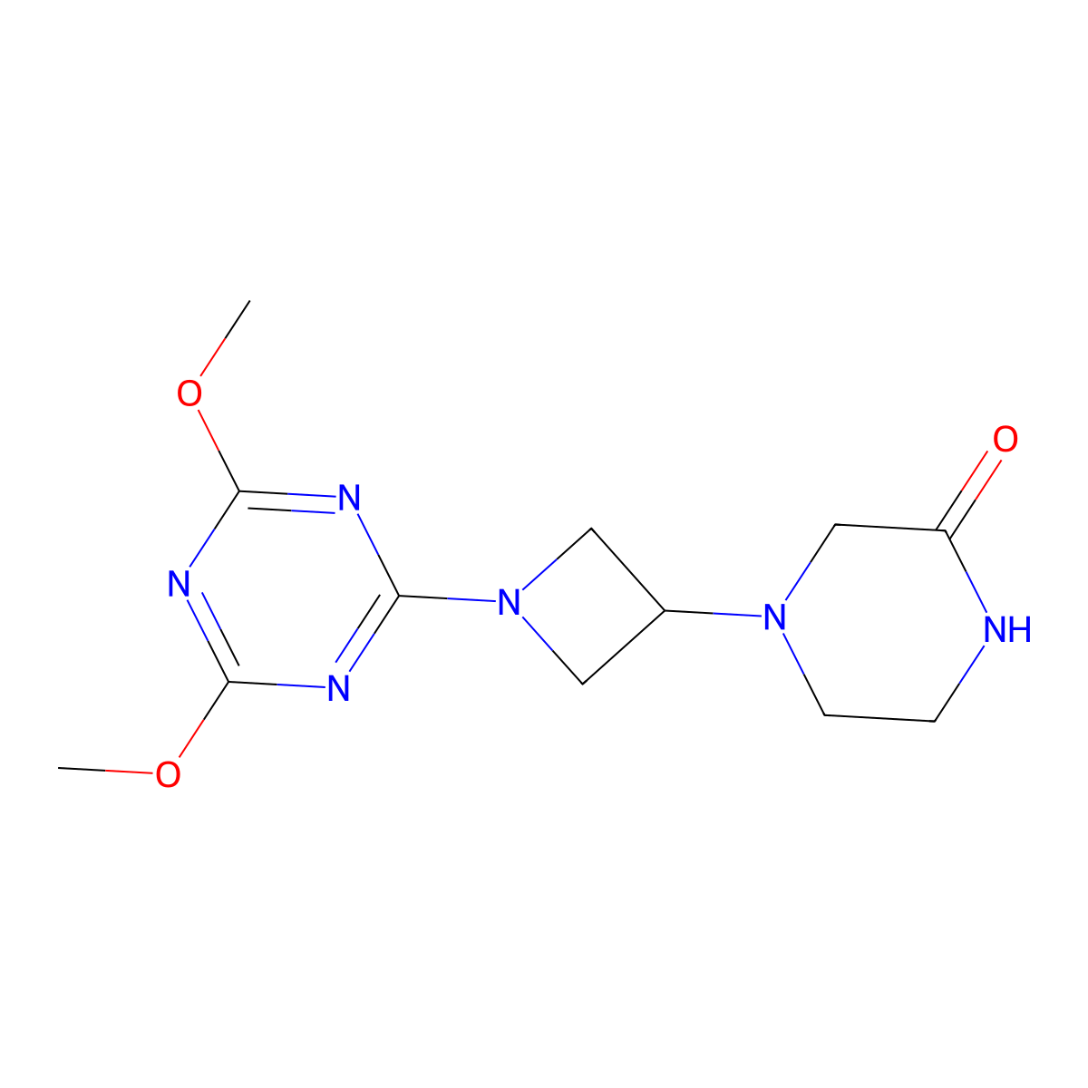 4-[1-(4,6-Dimethoxy-1,3,5-triazin-2-yl)azetidin-3-yl]piperazin-2-one molecular structure, CAS 2548979-18-4