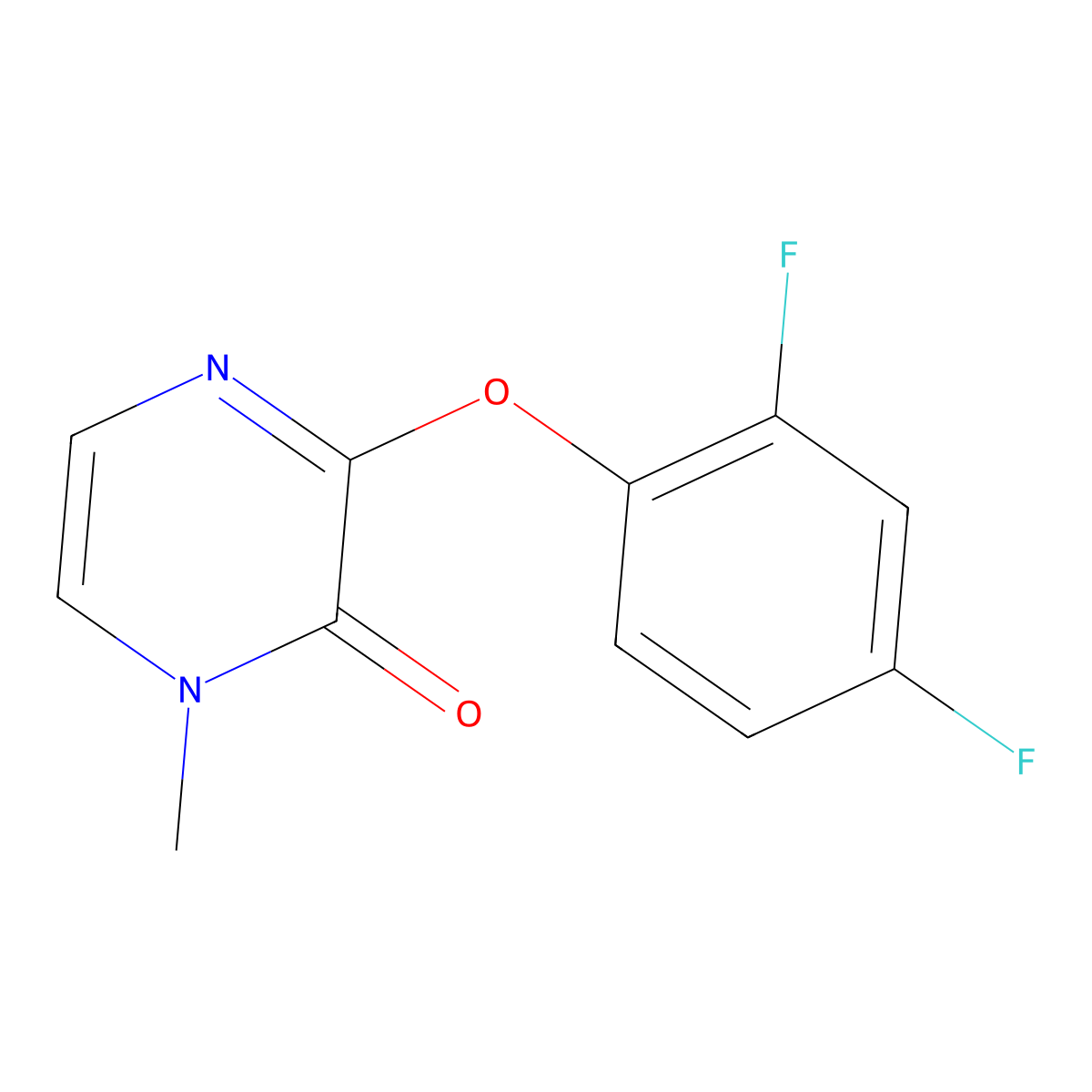 3-(2,4-Difluorophenoxy)-1-methyl-1,2-dihydropyrazin-2-one molecular structure, CAS 2548979-21-9