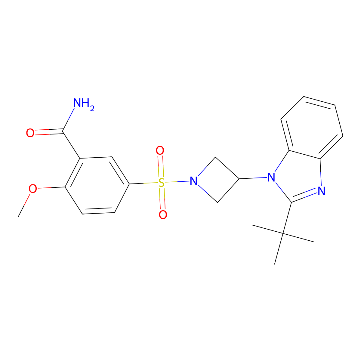 5-{[3-(2-tert-butyl-1H-1,3-benzodiazol-1-yl)azetidin-1-yl]sulfonyl}-2-methoxybenzamide molecular structure, CAS 2548979-23-1