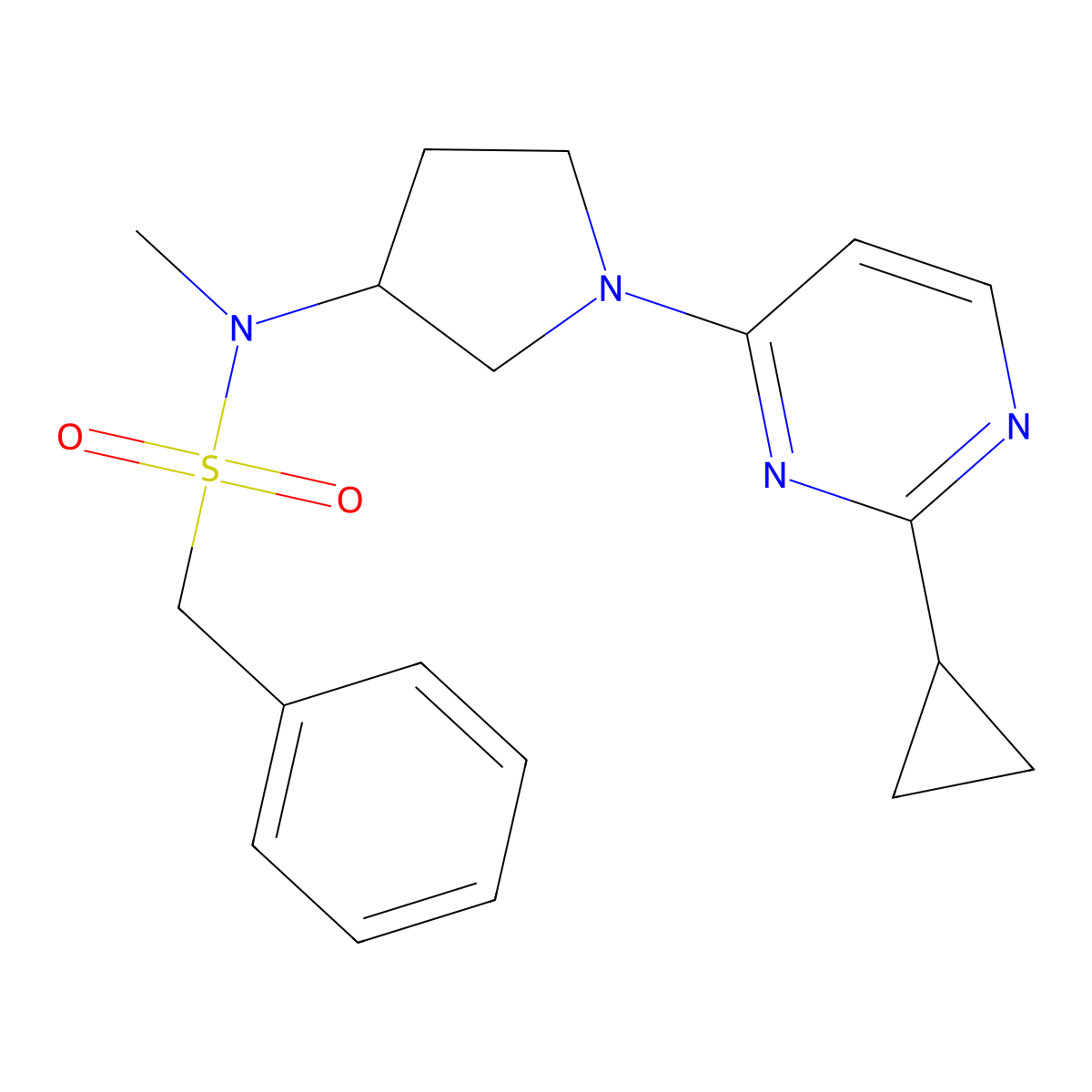 N-[1-(2-cyclopropylpyrimidin-4-yl)pyrrolidin-3-yl]-N-methyl-1-phenylmethanesulfonamide molecular structure, CAS 2548979-30-0