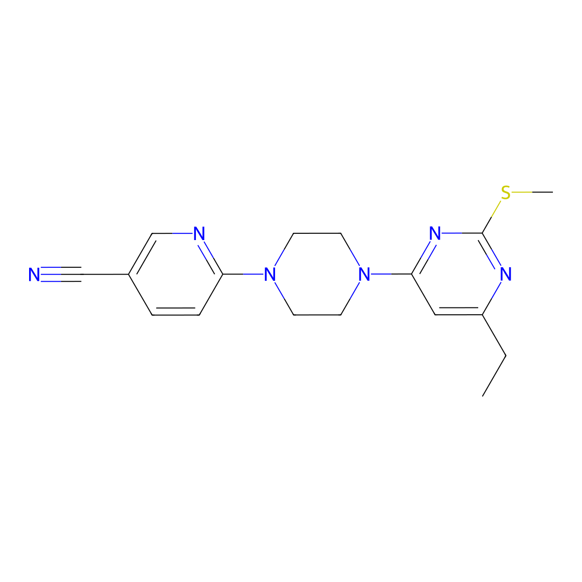 6-{4-[6-Ethyl-2-(methylsulfanyl)pyrimidin-4-yl]piperazin-1-yl}pyridine-3-carbonitrile molecular structure, CAS 2548979-33-3