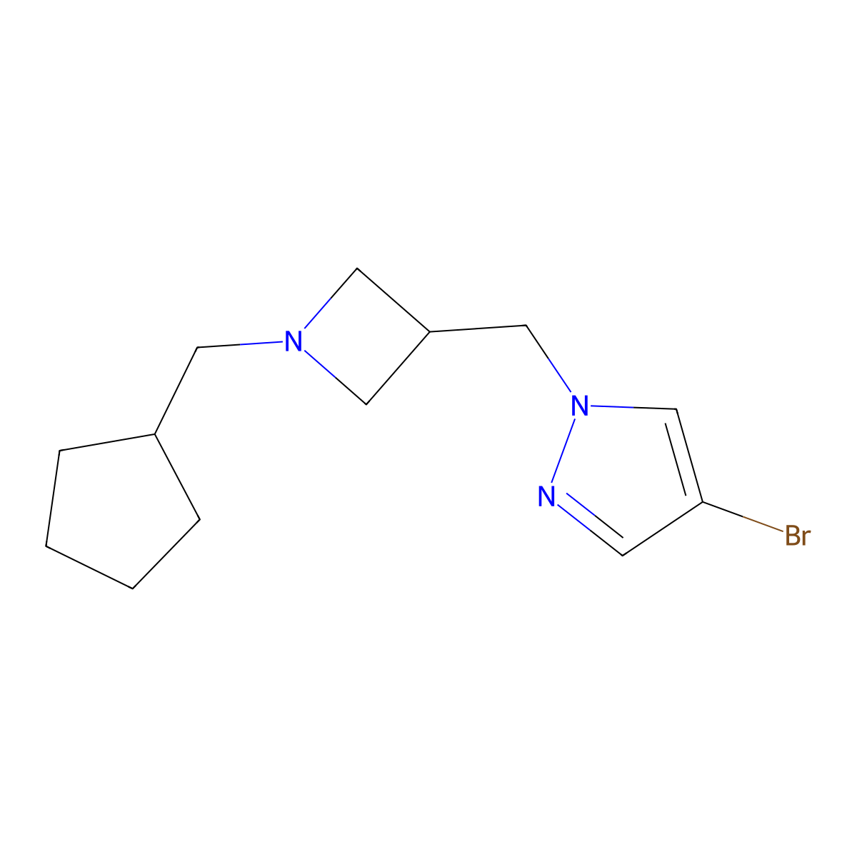 4-bromo-1-{[1-(cyclopentylmethyl)azetidin-3-yl]methyl}-1H-pyrazole molecular structure, CAS 2548979-36-6