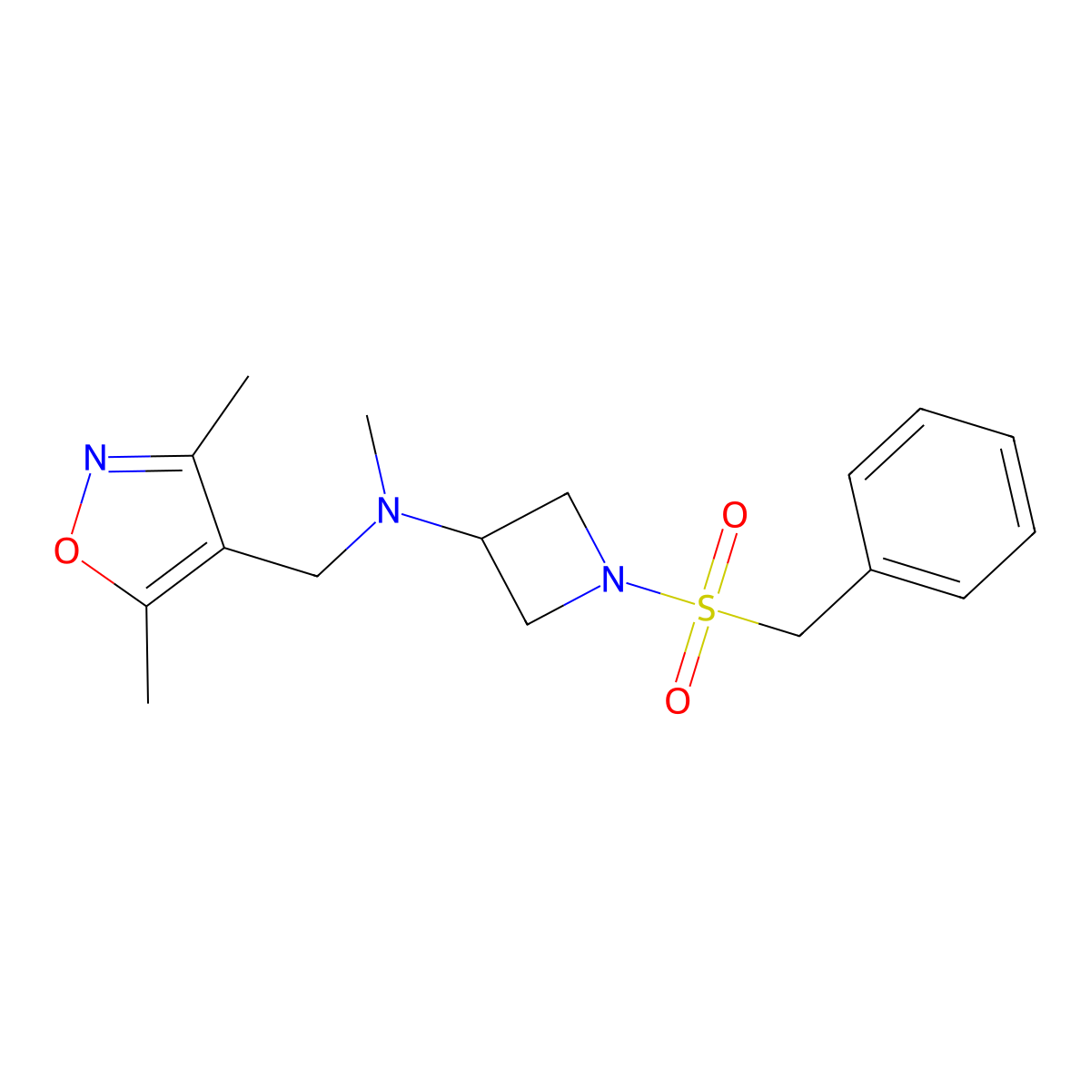 N-[(3,5-dimethyl-1,2-oxazol-4-yl)methyl]-N-methyl-1-phenylmethanesulfonylazetidin-3-amine molecular structure, CAS 2548979-37-7