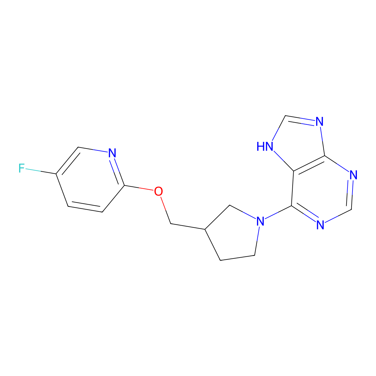 6-(3-{[(5-fluoropyridin-2-yl)oxy]methyl}pyrrolidin-1-yl)-9H-purine molecular structure, CAS 2548979-42-4