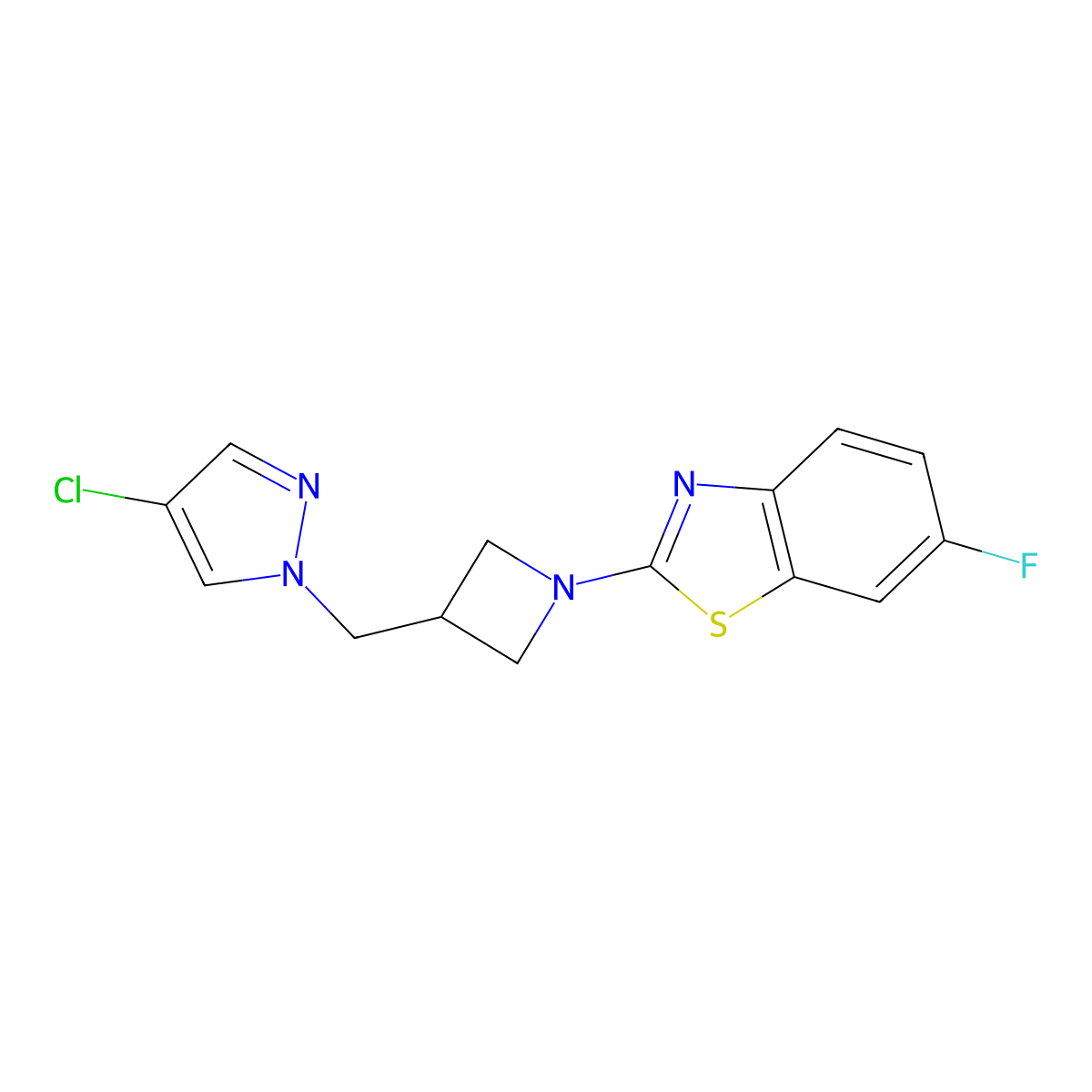 2-{3-[(4-chloro-1H-pyrazol-1-yl)methyl]azetidin-1-yl}-6-fluoro-1,3-benzothiazole molecular structure, CAS 2548979-44-6