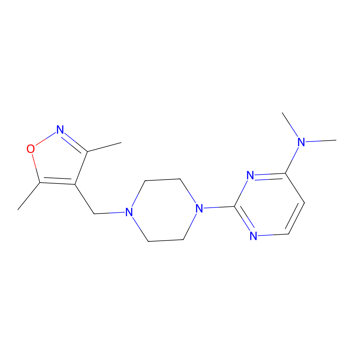 2-{4-[(3,5-dimethyl-1,2-oxazol-4-yl)methyl]piperazin-1-yl}-N,N-dimethylpyrimidin-4-amine molecular structure, CAS 2548979-47-9