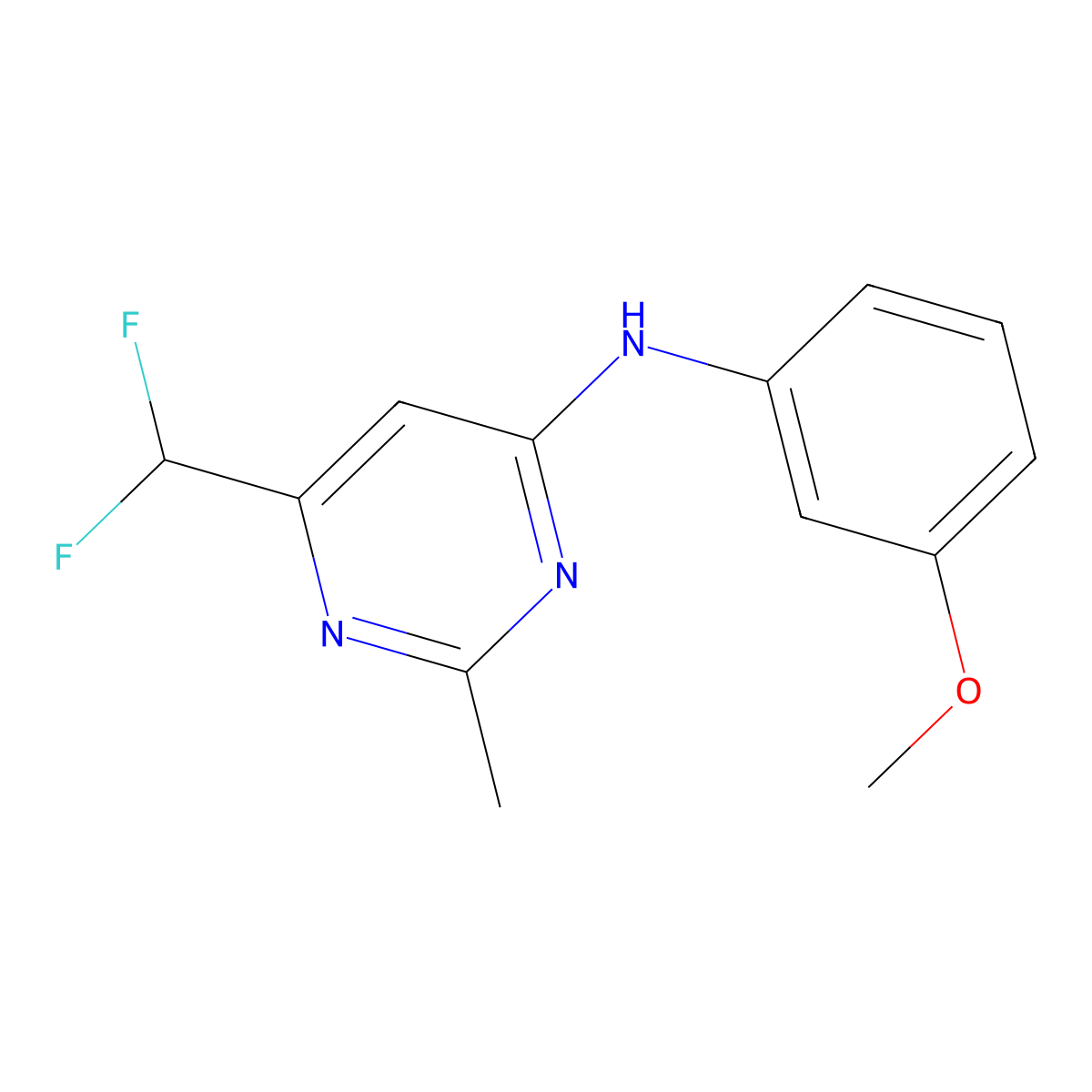 6-(difluoromethyl)-N-(3-methoxyphenyl)-2-methylpyrimidin-4-amine molecular structure, CAS 2548979-51-5