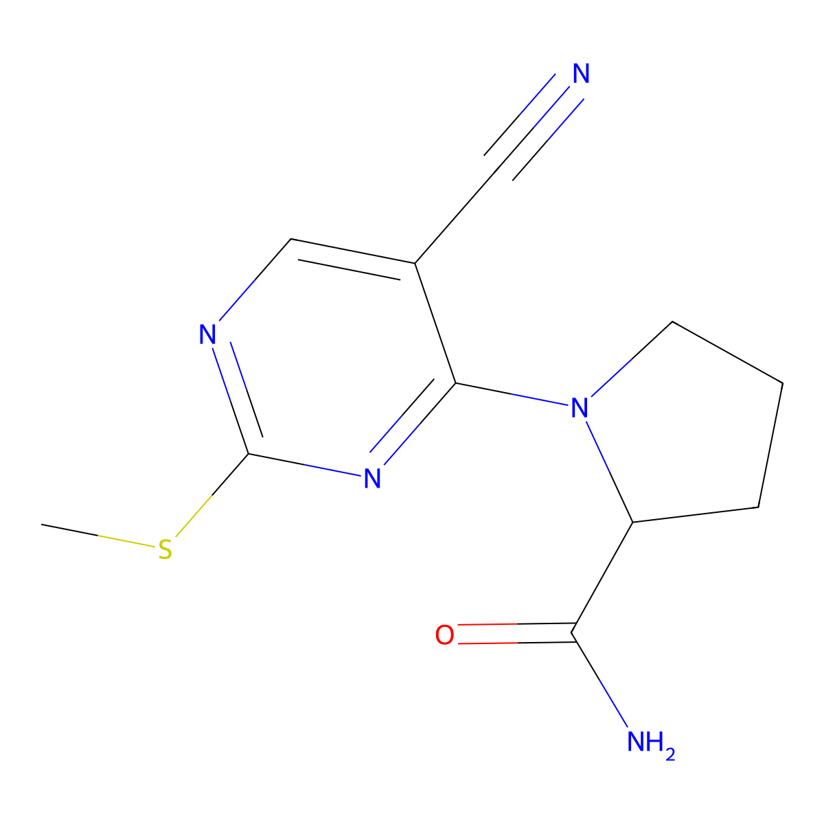 1-[5-Cyano-2-(methylsulfanyl)pyrimidin-4-yl]pyrrolidine-2-carboxamide molecular structure, CAS 2548979-54-8