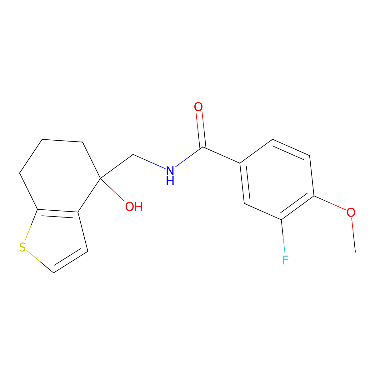 3-fluoro-N-[(4-hydroxy-4,5,6,7-tetrahydro-1-benzothiophen-4-yl)methyl]-4-methoxybenzamide molecular structure, CAS 2548979-61-7