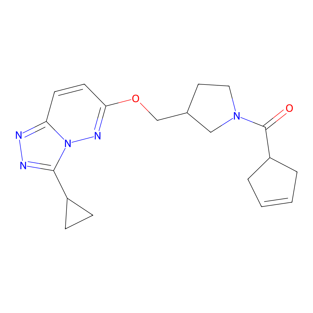 1-(Cyclopent-3-ene-1-carbonyl)-3-[({3-cyclopropyl-[1,2,4]triazolo[4,3-b]pyridazin-6-yl}oxy)methyl]pyrrolidine molecular structure, CAS 2548979-63-9