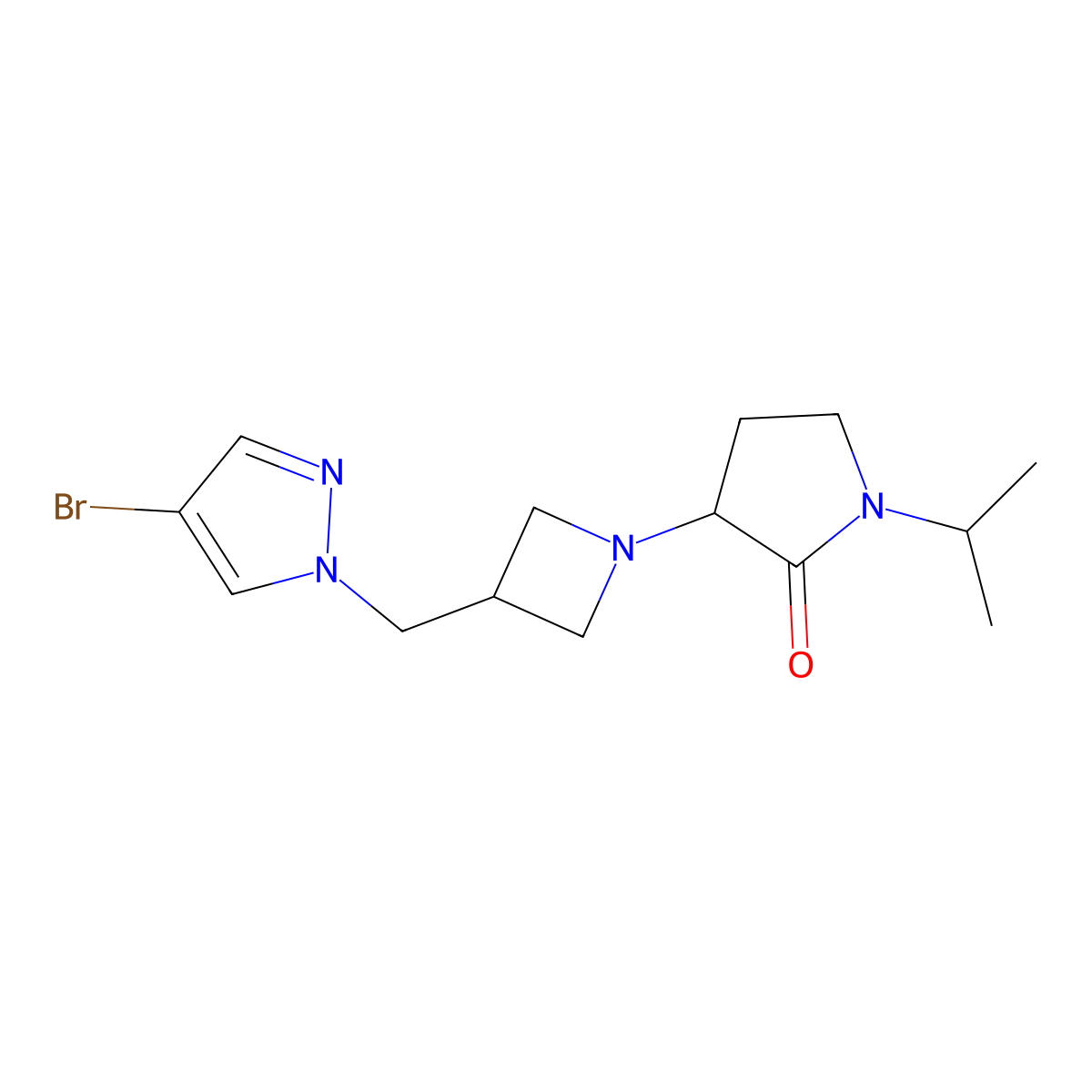 3-{3-[(4-bromo-1H-pyrazol-1-yl)methyl]azetidin-1-yl}-1-(propan-2-yl)pyrrolidin-2-one molecular structure, CAS 2548979-64-0