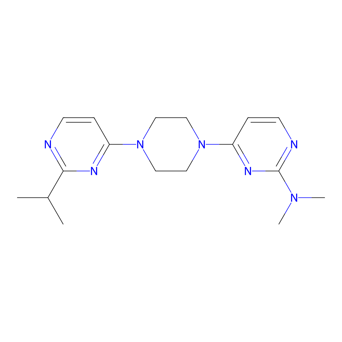 N,N-dimethyl-4-{4-[2-(propan-2-yl)pyrimidin-4-yl]piperazin-1-yl}pyrimidin-2-amine molecular structure, CAS 2548979-66-2