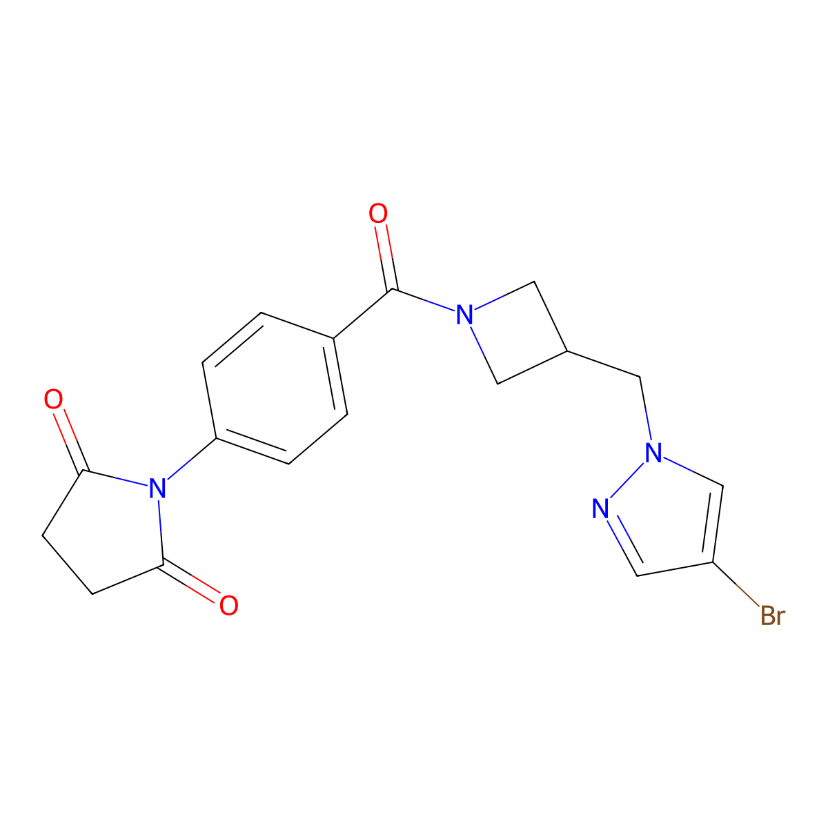 1-(4-{3-[(4-bromo-1H-pyrazol-1-yl)methyl]azetidine-1-carbonyl}phenyl)pyrrolidine-2,5-dione molecular structure, CAS 2548979-67-3