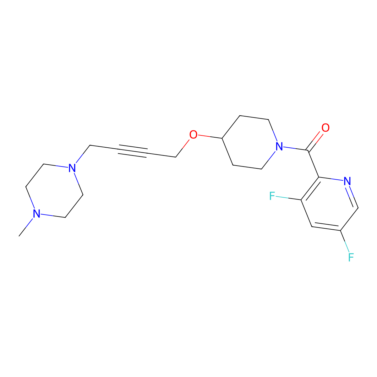1-(4-{[1-(3,5-Difluoropyridine-2-carbonyl)piperidin-4-yl]oxy}but-2-yn-1-yl)-4-methylpiperazine molecular structure, CAS 2548979-71-9