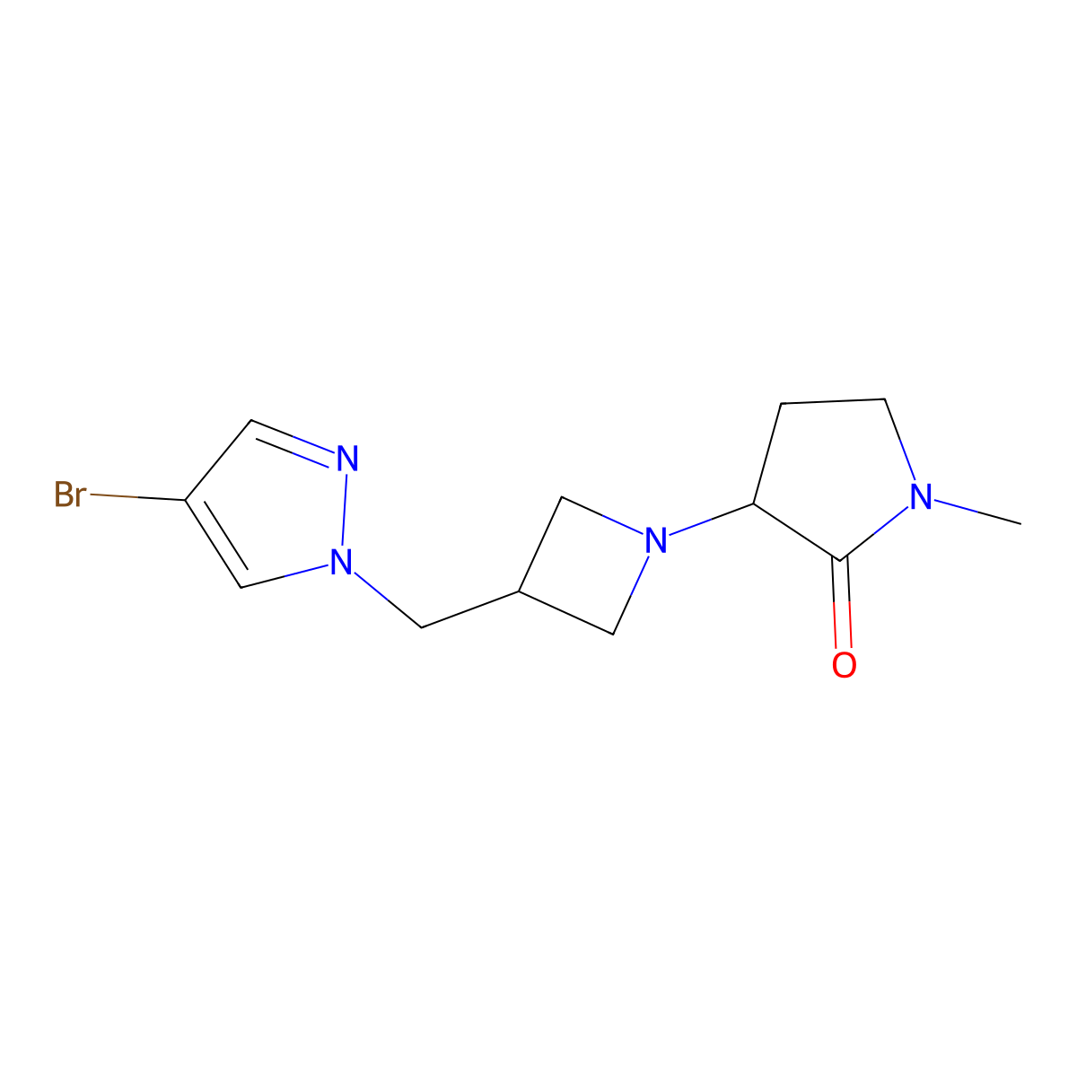 3-{3-[(4-bromo-1H-pyrazol-1-yl)methyl]azetidin-1-yl}-1-methylpyrrolidin-2-one molecular structure, CAS 2548979-74-2