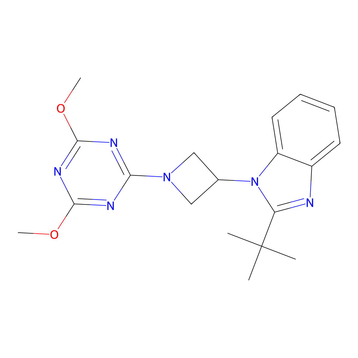 2-tert-butyl-1-[1-(4,6-dimethoxy-1,3,5-triazin-2-yl)azetidin-3-yl]-1H-1,3-benzodiazole molecular structure, CAS 2548979-80-0