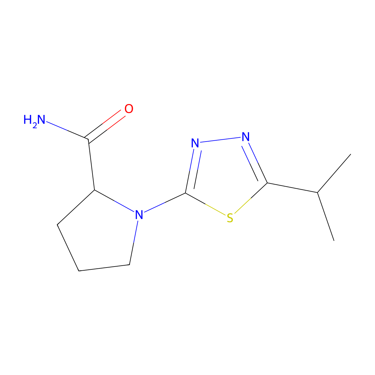 1-[5-(Propan-2-yl)-1,3,4-thiadiazol-2-yl]pyrrolidine-2-carboxamide molecular structure, CAS 2548979-84-4