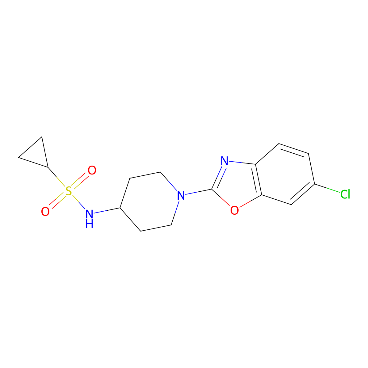 N-[1-(6-chloro-1,3-benzoxazol-2-yl)piperidin-4-yl]cyclopropanesulfonamide molecular structure, CAS 2548979-93-5