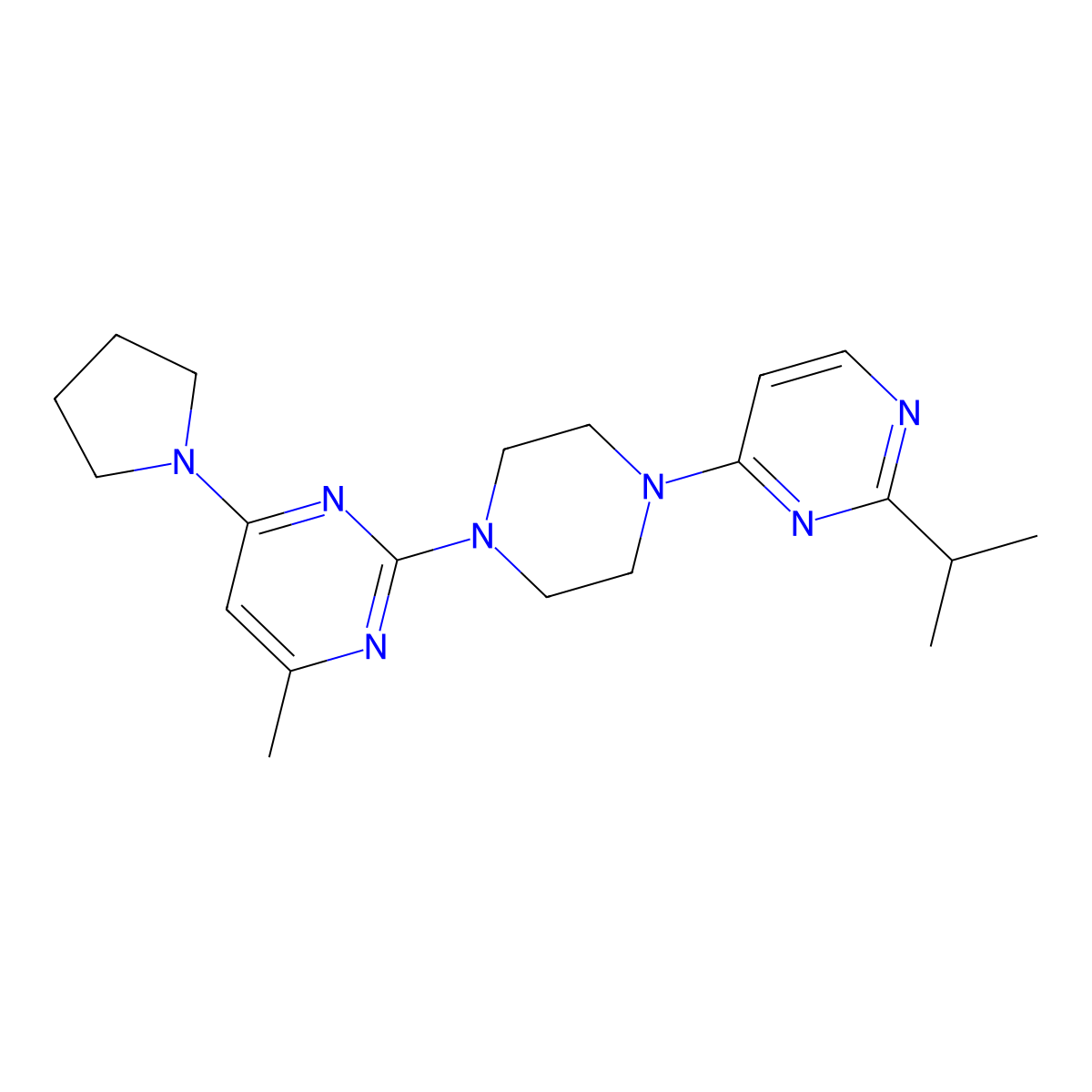 4-Methyl-2-{4-[2-(propan-2-yl)pyrimidin-4-yl]piperazin-1-yl}-6-(pyrrolidin-1-yl)pyrimidine molecular structure, CAS 2548979-95-7