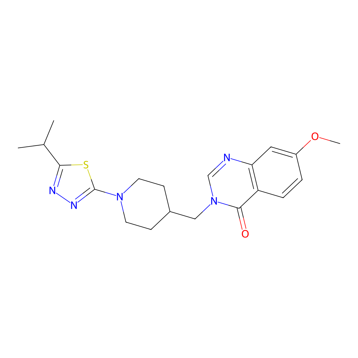 7-Methoxy-3-({1-[5-(propan-2-yl)-1,3,4-thiadiazol-2-yl]piperidin-4-yl}methyl)-3,4-dihydroquinazolin-4-one molecular structure, CAS 2548979-96-8