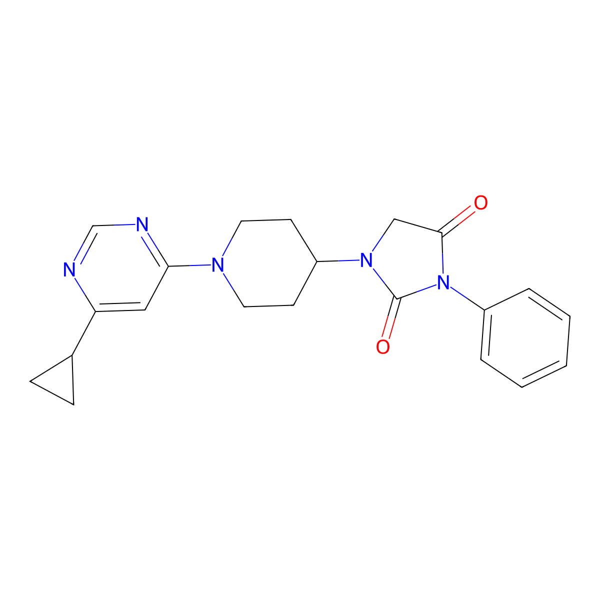 1-[1-(6-Cyclopropylpyrimidin-4-yl)piperidin-4-yl]-3-phenylimidazolidine-2,4-dione molecular structure, CAS 2548980-00-1