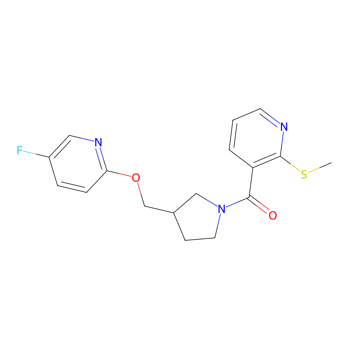 3-(3-{[(5-Fluoropyridin-2-yl)oxy]methyl}pyrrolidine-1-carbonyl)-2-(methylsulfanyl)pyridine molecular structure, CAS 2548980-03-4