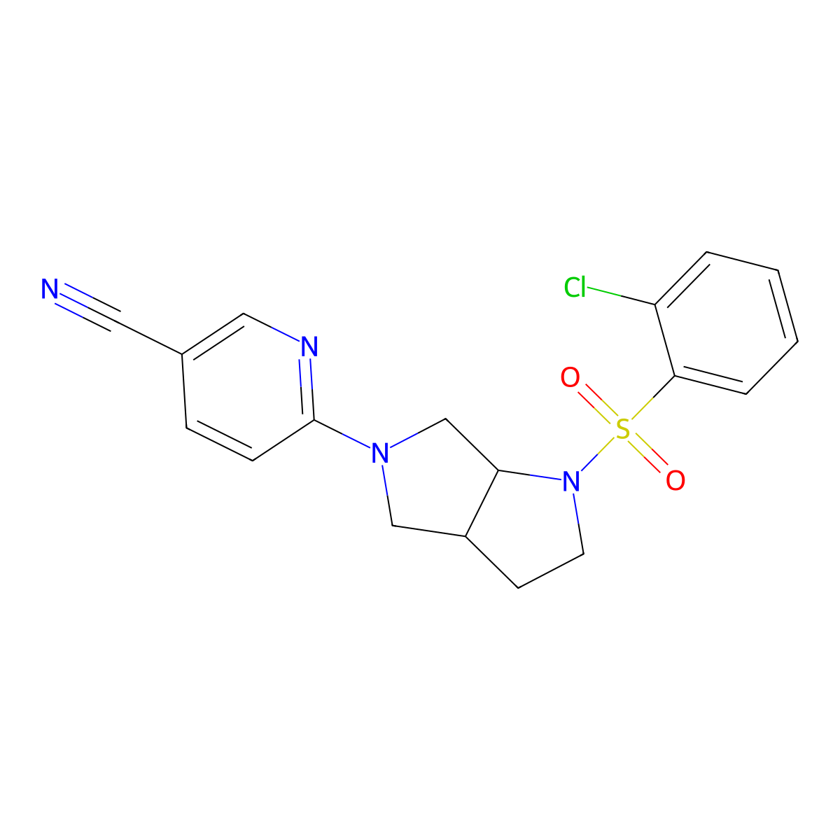 6-[1-(2-Chlorobenzenesulfonyl)-octahydropyrrolo[2,3-c]pyrrol-5-yl]pyridine-3-carbonitrile molecular structure, CAS 2548980-15-8