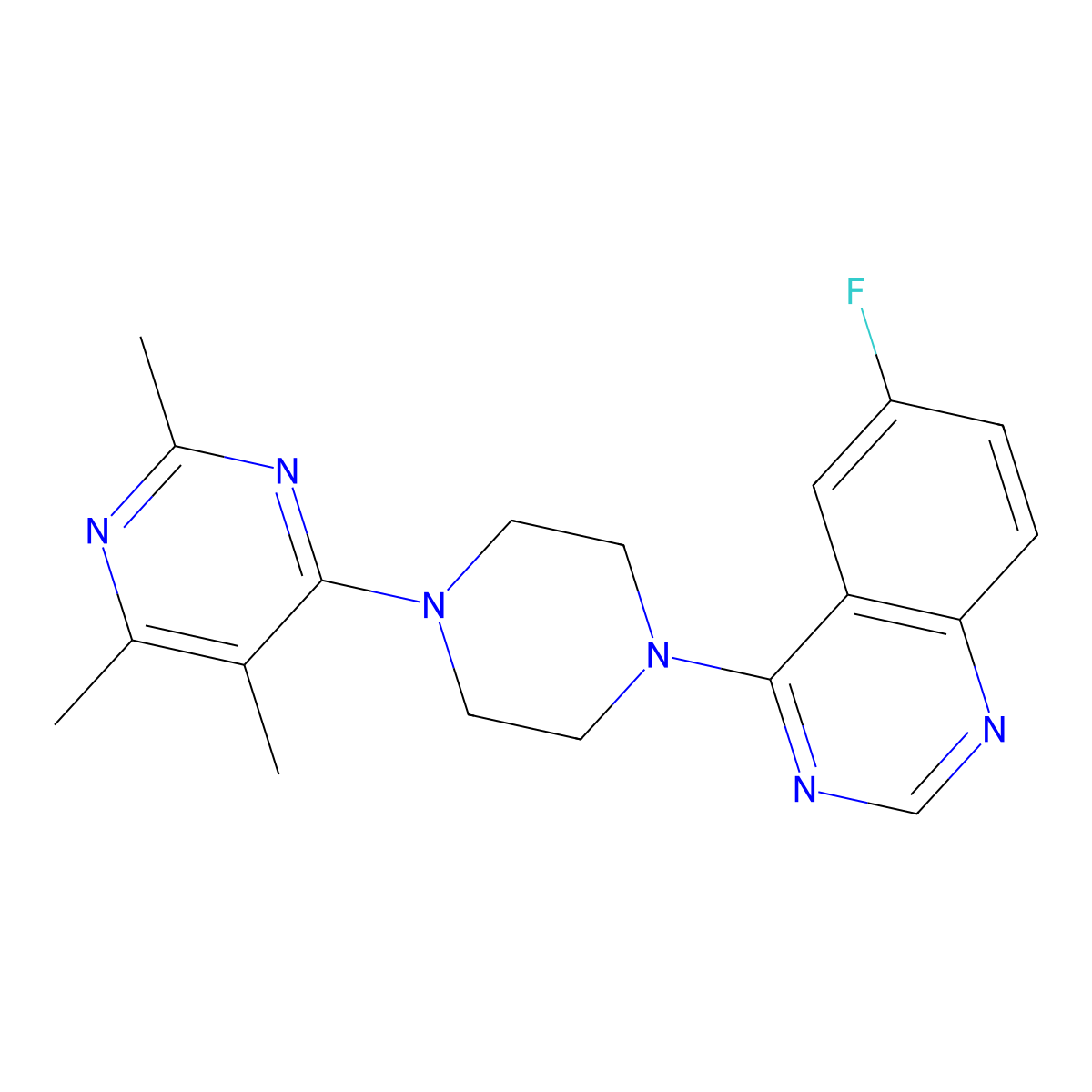 6-Fluoro-4-[4-(2,5,6-trimethylpyrimidin-4-yl)piperazin-1-yl]quinazoline molecular structure, CAS 2548980-16-9